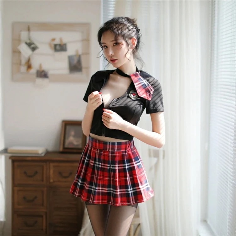 【即納】アダルト系 制服 コスプレ エロい服 アイドル チェック柄 ミニスカート 女子高生 エロいコスプレ セクシーコスプレ かわいい かわいいコスプレ セクシー 赤 タータンチェック ネクタイ CA