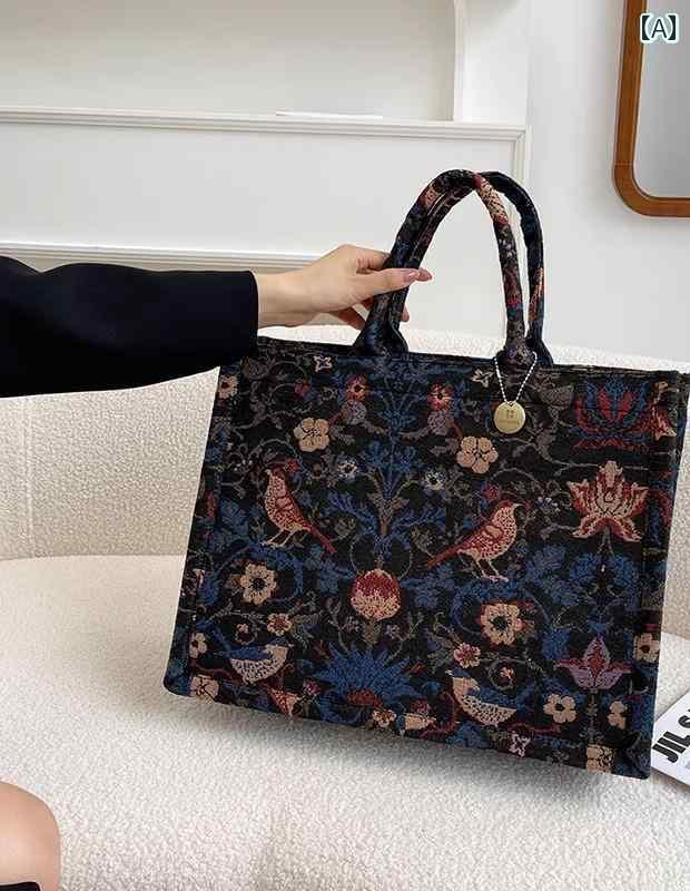 エスニック バッグ トート 鞄 レディース アジアングッズ ショルダー カバン カジュアル 旅行 ショッピング 大容量 大きめ レトロ おしゃれ 花 黒 白