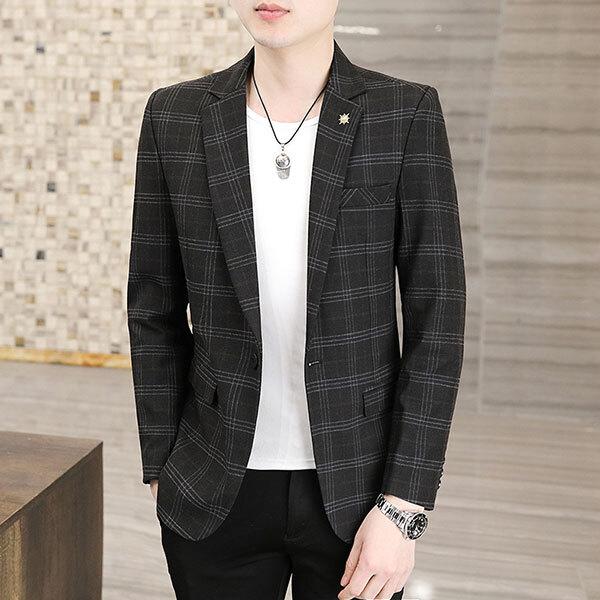 薄手 ブレザー チェック柄 テーラードジャケット メンズ スーツ ジャケット パーティー 結婚式 通勤 オフィス カジュアル 春 夏