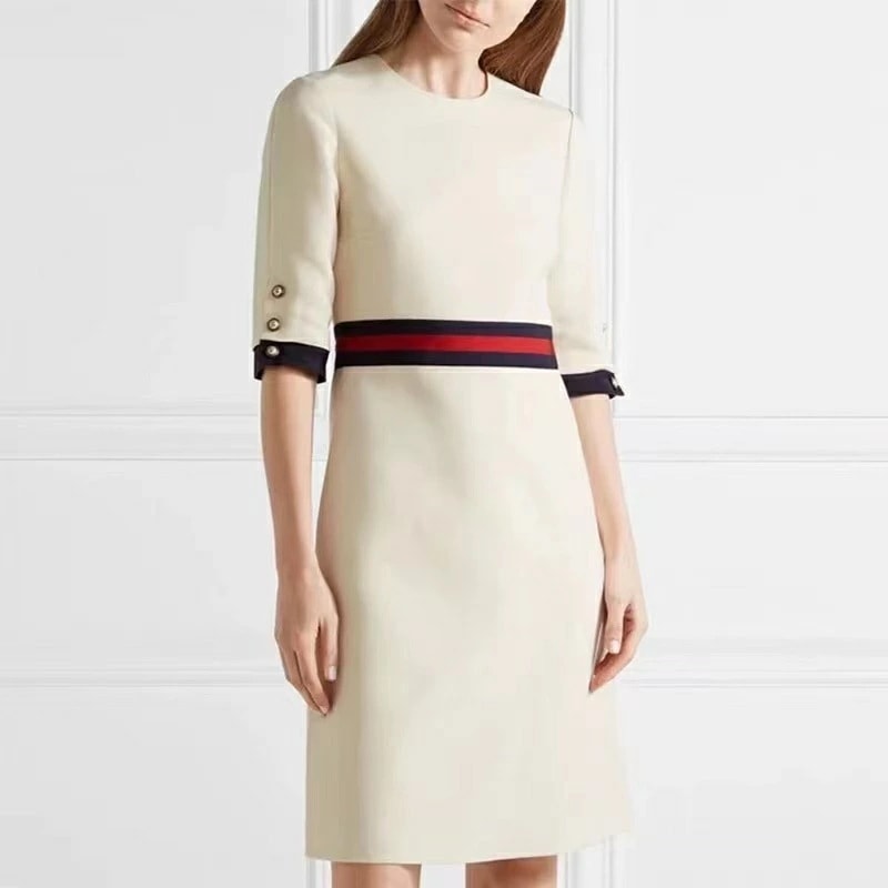 【急速出荷】シンプル ハイウエスト 半袖ワンピース 春 春物 結婚式ドレス 結婚式ワンピース ミディアムワンピース ひざ丈パーティードレス 二次会ワンピース フォーマル パーティードレス お呼ば