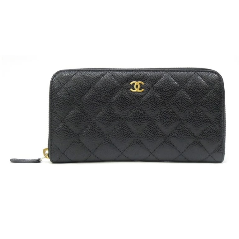 シャネル CHANEL 長財布 ラウンドファスナー マトラッセステッチ 黒 キャビアスキン 【中古】(68459)