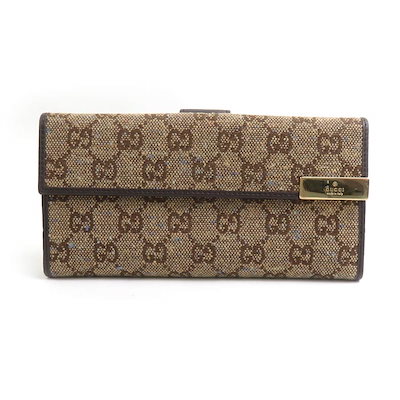 財布二つ折り長財布ベージュキャンバスレザー GGキャンバス 二つ折り長