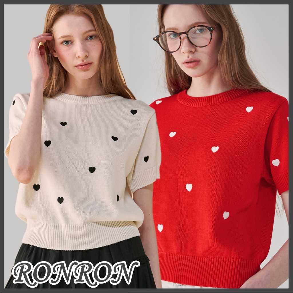 【RONRON】 HEART PATTERN SHORT SLEEVE KNIT [公式正規品] 半袖ニット 韓国 ニット 夏 ハープ ニット