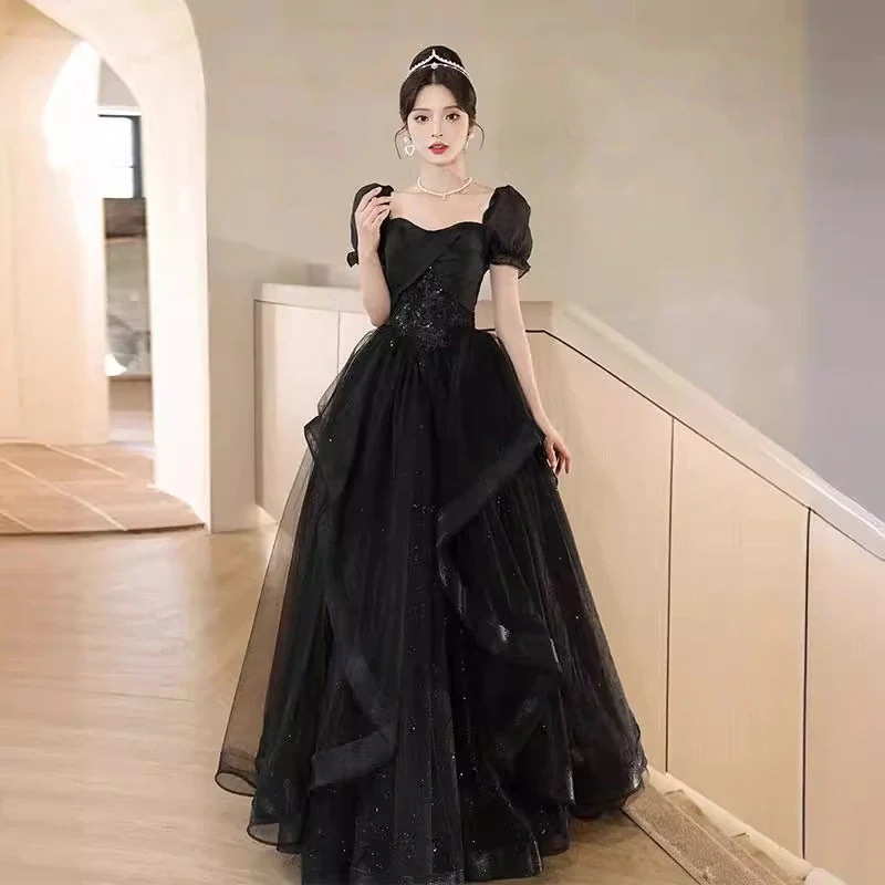 ブラックイブニングドレス 2025年新作 宴会用 気品あるロング丈 軽奢華 ニッチな 晩餐会用ドレス ドレス