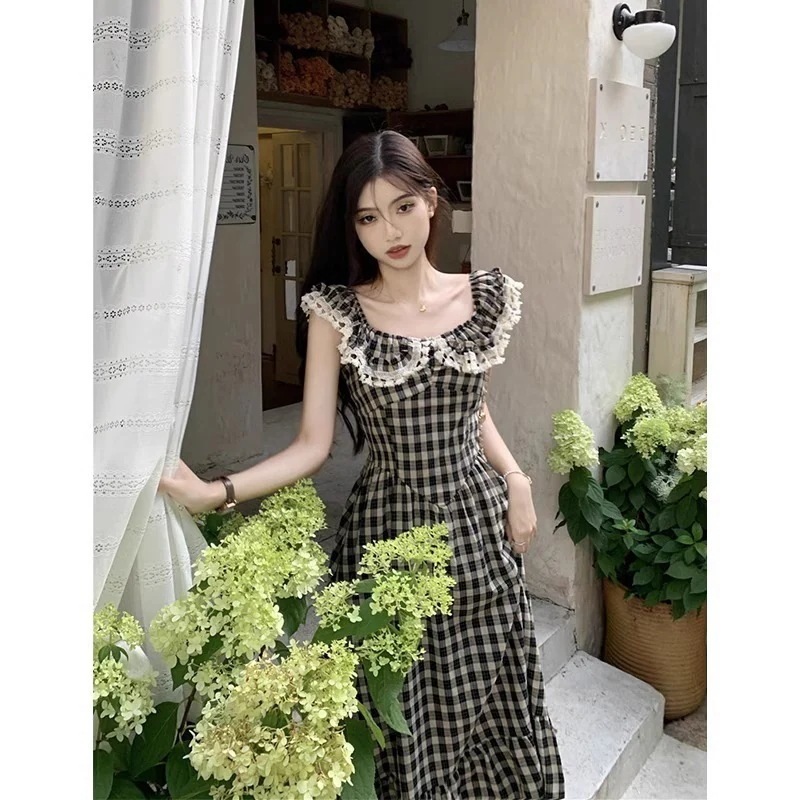 サマーレースドレス高級レトロ優しいスタイルスカートエレガントな気質スリムロングスカート