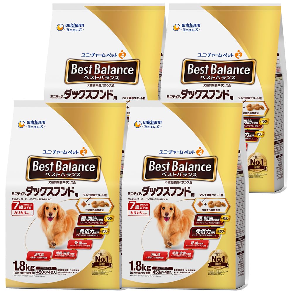 ベストバランス ドッグフード ドライ カリカリ仕立て ミニチュア・ダックスフンド用 シニア 7歳以上用 7.2ｋｇ(1.8kg×4) 国産 ユニチャーム[ケース品]
