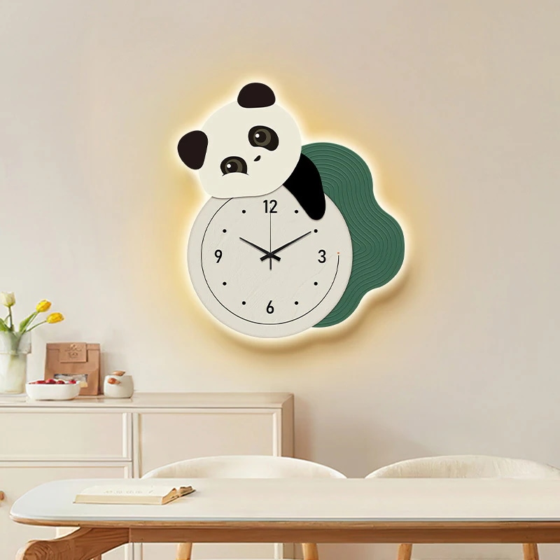 【可愛い掛け時計】パンダフラワークロック壁掛け時計リビングルームホームレストラン時計壁掛け2025新しいクリエイティブ時計壁ランプ