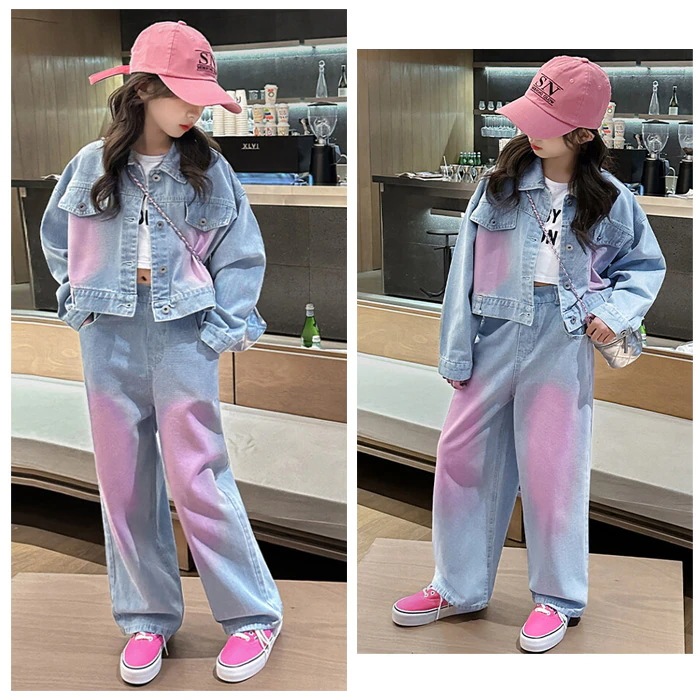 子供服 女の子 セットアップ カジュアル デニム 2点セット キッズ 長袖アウター+長ズボン デニム 上下セット ファッション 通学着 粉青 パンツセット 旅行 お出かけ ガールズ春服 秋服 デニムア 5,287円