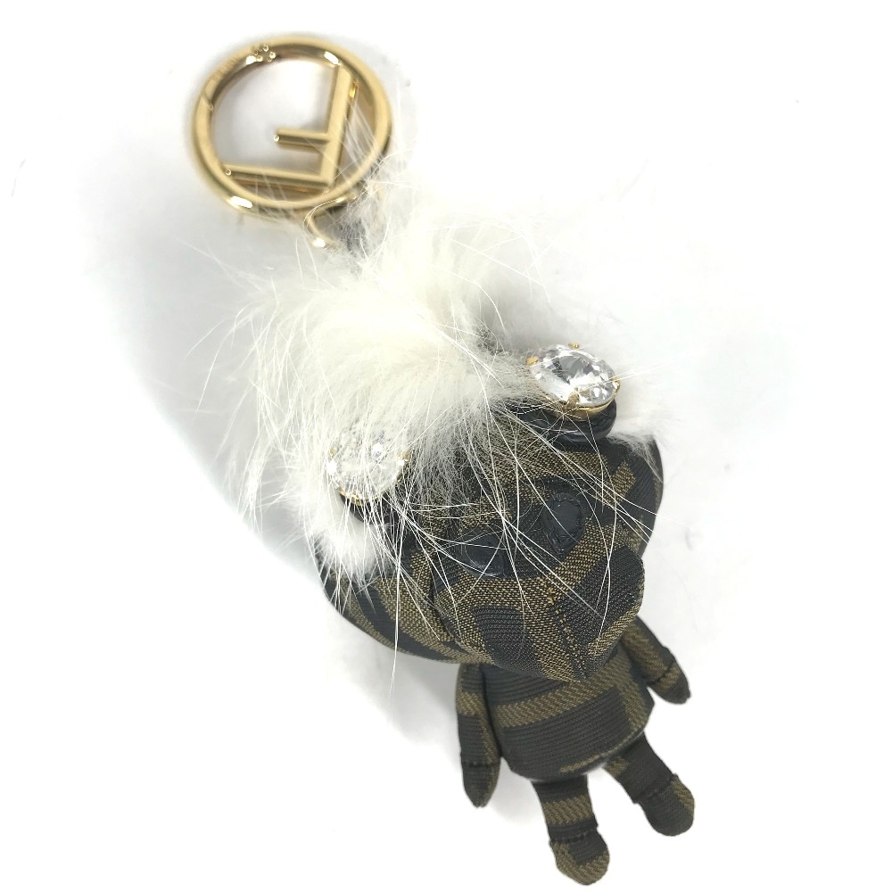 バッグチャーム ズッカ ロゴ モンスター スペースモンキー ファー ラインストーン キーホルダー 猿 キャンバス ブラウン