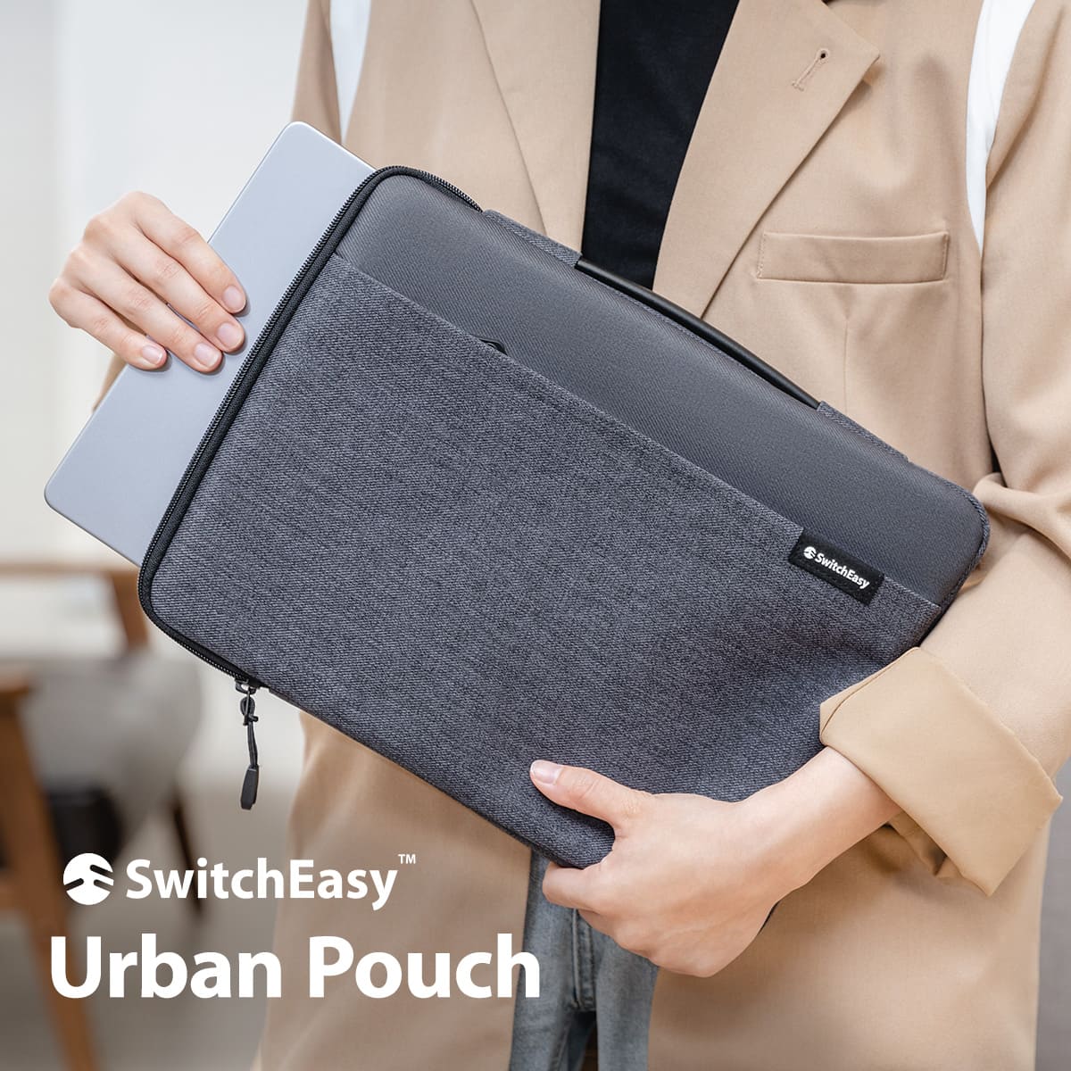 MacBook Pro 14インチ 対応 ケース ノートパソコン 持ち運び 用 ハンドル 付き シンプル バッグ 小物 収納 ポケット 撥水 加工 Urban Pouch SwitchEasy