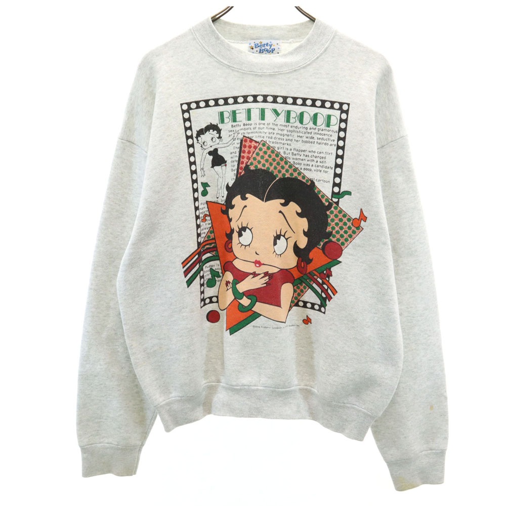 90s USA製 オールド ベティブープ 長袖 スウェット トレーナー L グレー 裏起毛 BETTY BOOP メンズ