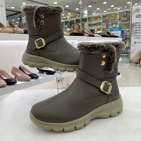 女性バックル装飾ファーアンクルブーツ YACWBS6I2BR HSPD4A GN