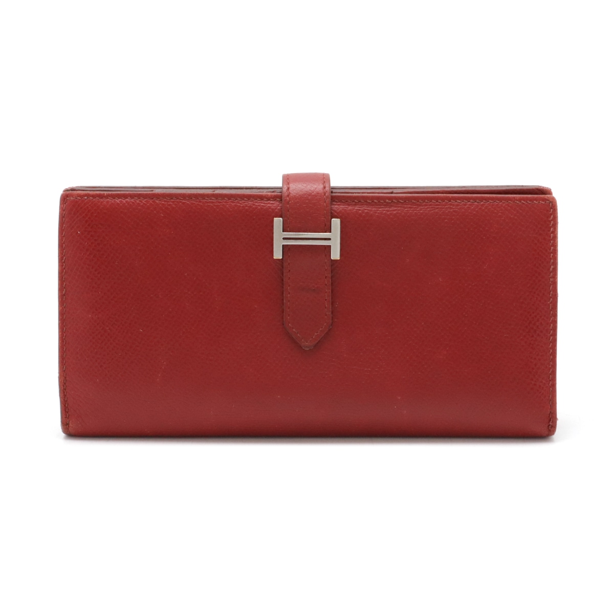 ベアンスフレ 2つ折長財布 二つ折り長財布 ヴォーエプソン レザー ルビー レッド系 シルバー金具 P刻