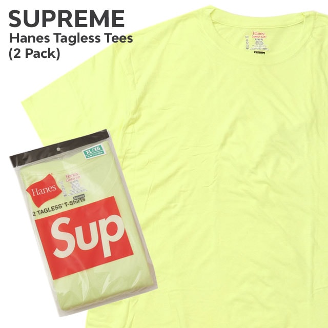 シュプリーム SUPREME x ヘインズ Hanes Tagless Tees 2 Pack 2枚セット FLUORESCENT YELLOW 蛍光 イエロー 200-009091-068