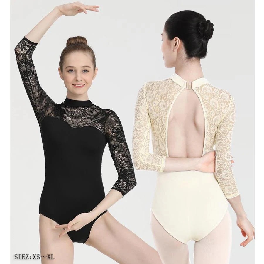 バレエ レオタード 七分袖 女性 大人用 バレエ ダンス 衣装 ホルターハイネック レース 美背 美ライン 空中ヨガ バレエ 体操 練習着 レッスンウェア バレェ レオ30%までに制限
