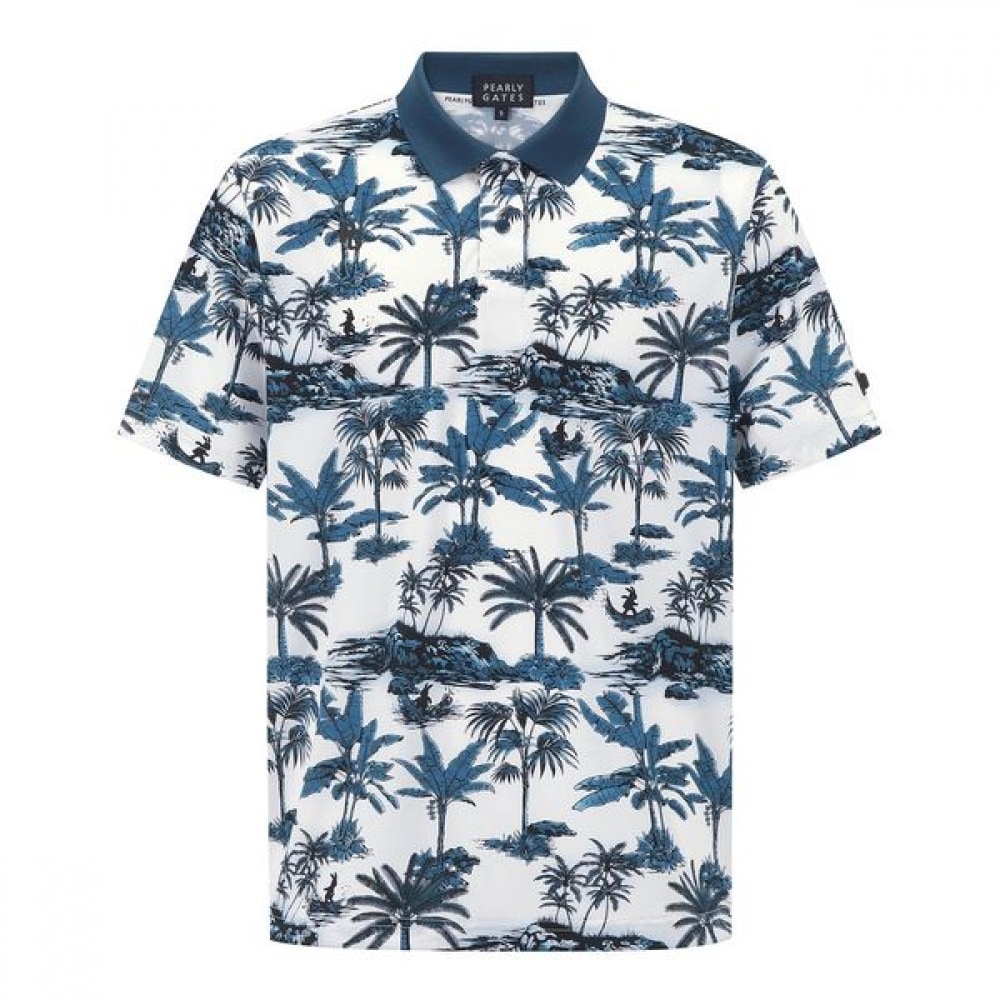 [パリゲイツ] メンズパームツリープリントカラー半袖Tシャツ