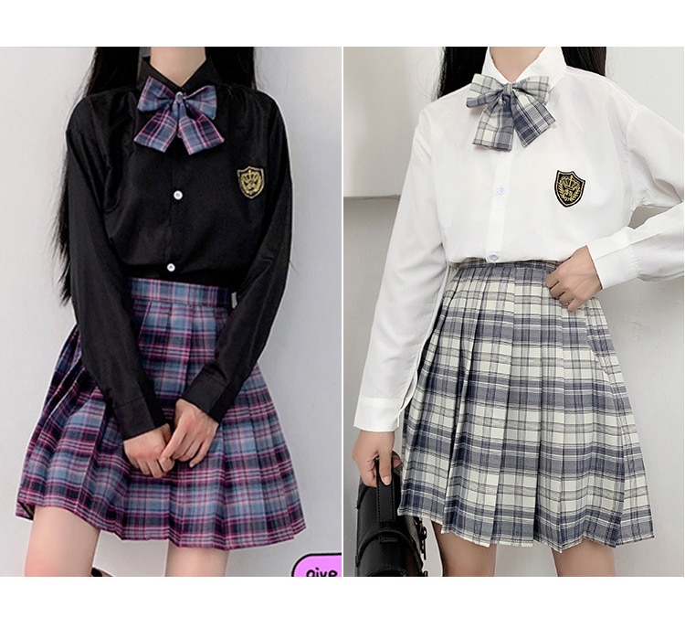 Qoo10] jk プリーツスカート ブラウス 上下セ
