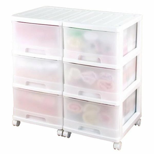 完成品 収納ケース プラスチック 引き出し 深型 3段 2個組 おしゃれ ホワイト キャスター付き