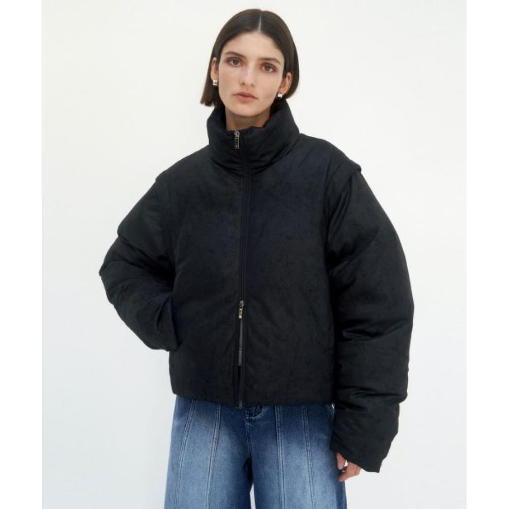 TREEMINGBIRD Suede 2Way Crop Padding Black TMB234PD601