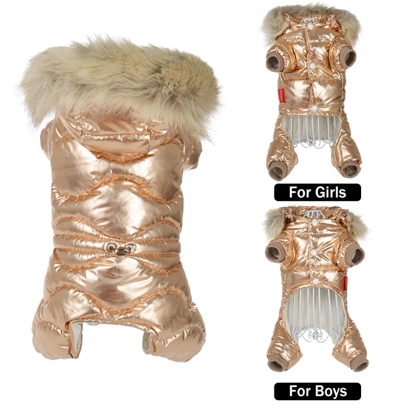 冬のペットの犬服小型犬猫防水子犬付きの毛皮の襟ジャケットダックスフントフレンチブルドッグオーバーオールジャンプスーツ