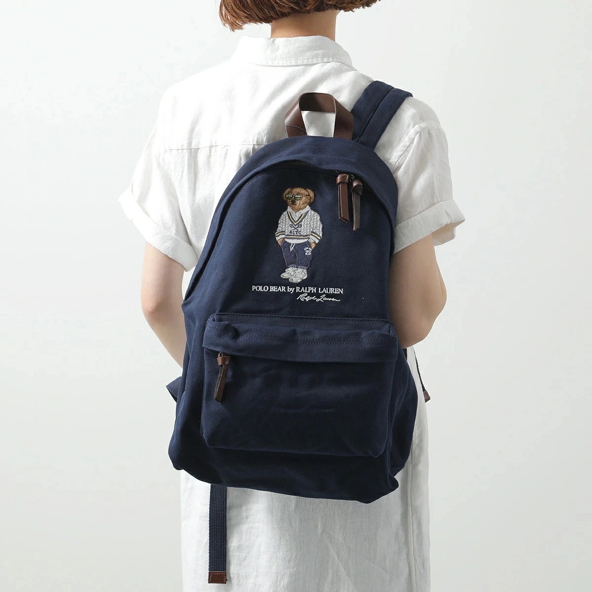 Polo Ralph Lauren ポロラルフローレン バックパック 405962432 レディース ポロベア キャンバス リュック ロゴ刺繍 鞄 001 NAVY