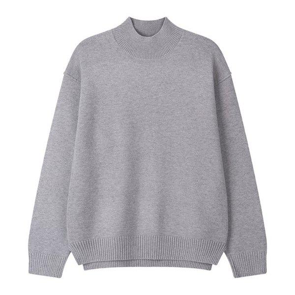 メンズルーズフィットモーダルソリッドハイネック長袖ニット AS-KN-Q021-グレー