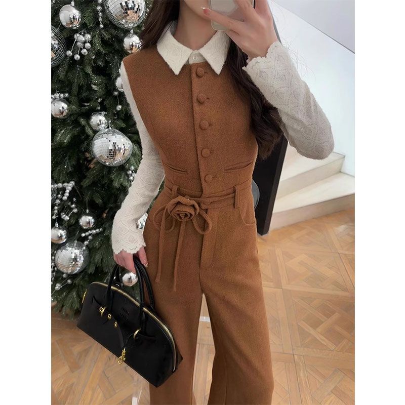 スモールウエストジャンプスーツレディース2025気質多用途スリムレトロストレートオーバーオール