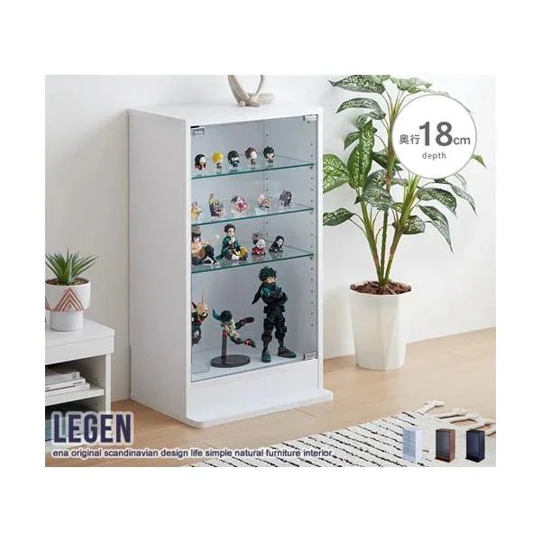コレクションケース ガラス 幅40cm 幅50 おしゃれ 薄型 スリム 木製 棚 白 黒 フィギュア グッズ 収納 北欧 ラック ショーケース 奥行18 Legen ID003
