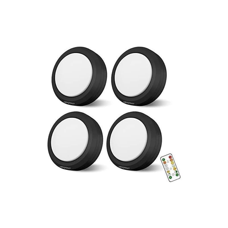 LEDライト 4個セット 電池式 キッチンライト HOLKPOILOT 明るさ調整 昼光色/電球色/温白色に切り替え 切タイマーで自動消灯 リモコン付き 小型 手元ライト 直径9cm 単3電池3本 (