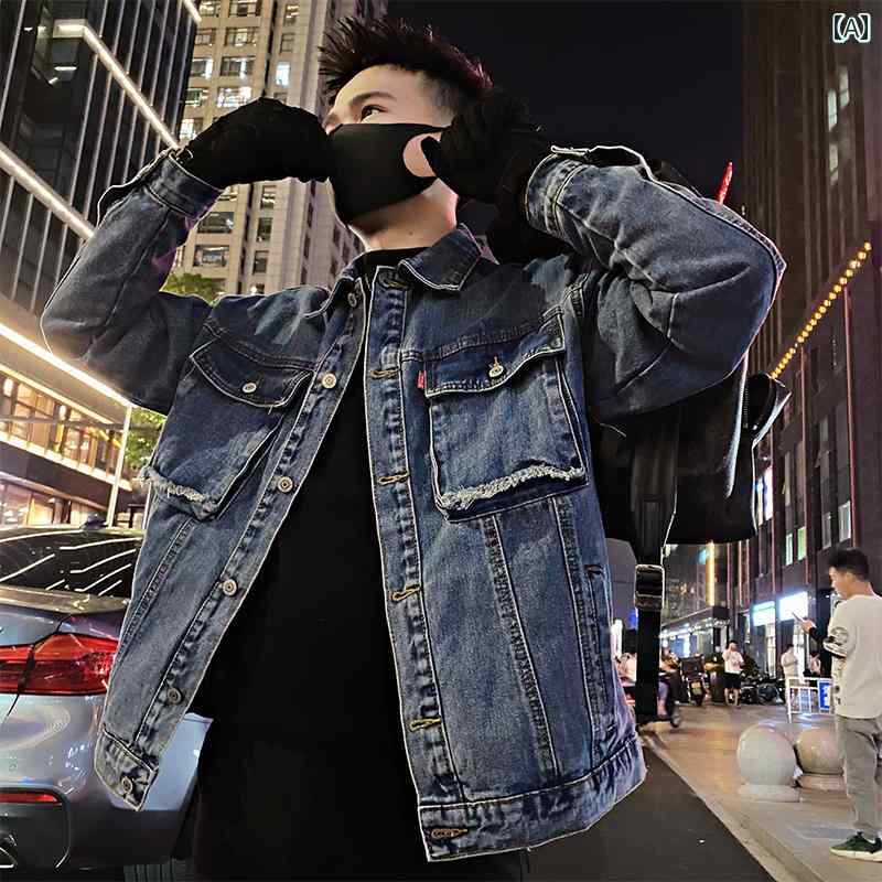 アウター メンズ カジュアル おしゃれ レトロ ウォッシュ ブルー デニムジャケット 春秋 トップス ファッション ジャケット