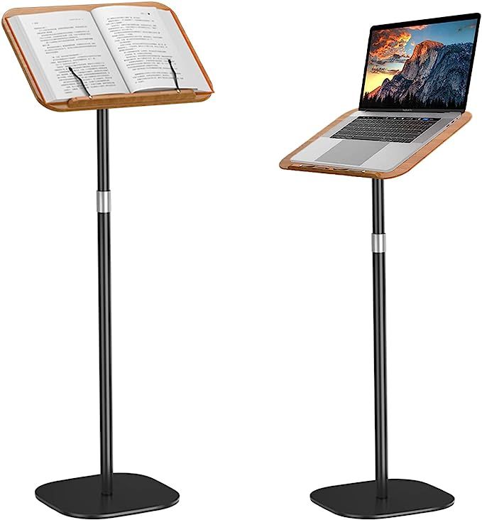 読書用ブックスタンド 54cm-130cm昇降式 サイドテーブル角度調整 金属構造 台座 しっかり安定性 木製パッド付き ノートパソコン料理本製図板タブレット用のハンズフリーホルダー(床置き伸縮