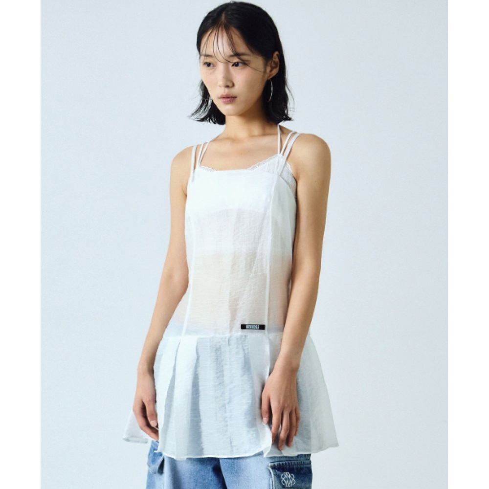 ニック&ニコールシアーレイヤードストラップドレス_ホワイト