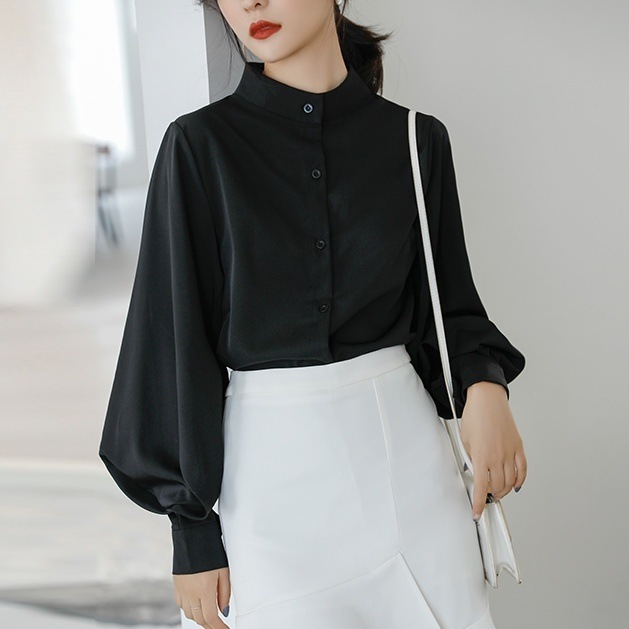 トップス シャツ 袖あり 長袖 パフスリーブ ハイネック 襟付き かわいい 可愛い きれいめ シンプル カジュアル 上品 おしゃれ かっこいい 可愛い 女子 こなれ感 ラフ ラブリー