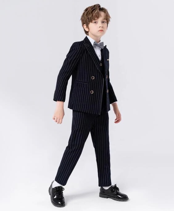 子供スーツ 男の子 礼服 ボタン 発表会 紳士服 子供春秋冬スーツ 子供 ストライプ柄上品 スーツ ピアノ発表会 結婚式 入学式 卒業式 礼服 スーツ タキシード5点セット 6点セット フォマー