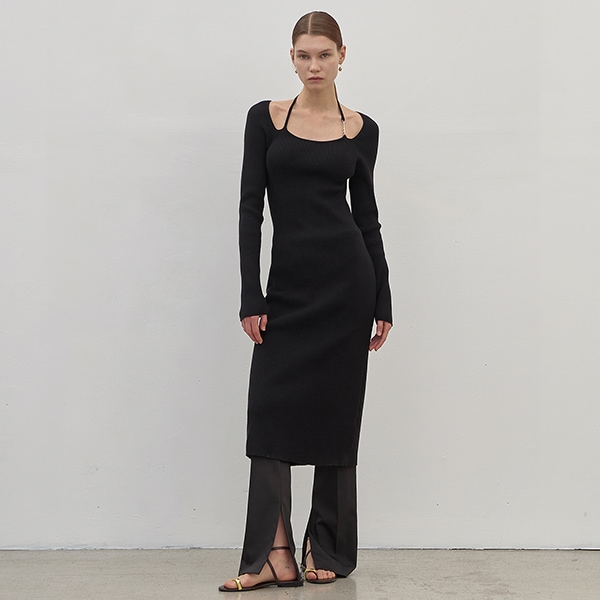 (OP-6144)HALTER NECK SOLID KNIT DRESS