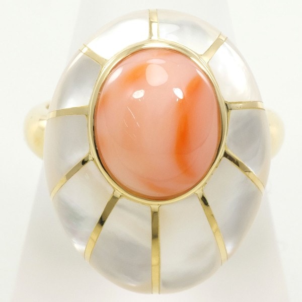 K18 18金 YG リング 指輪 17号 シェル サンゴ 鑑別書 ジュエリー 中古