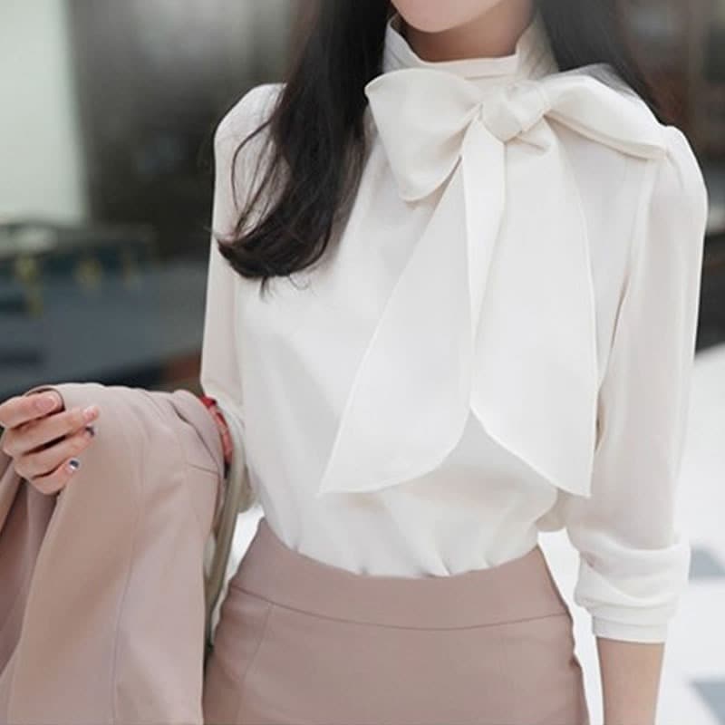 トップス シャツ ブラウス ハイネック ボウタイ 長袖 リボン シースルー 透け感 シフォン 厚手 キュート かわいい ガーリー ラブリー 大人可愛い 大人っぽい 大人女子 フェミニン きれいめ