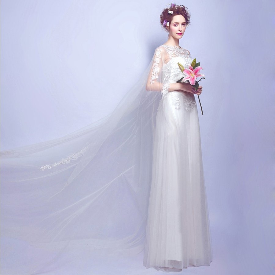 ウエディングドレス 結婚式 Aラインドレス ロングドレス 花嫁 二次会 パーティードレス 長袖 お呼ばれ服 ウェディングドレス エンパイア 安い 大きいサイズ 9,667円