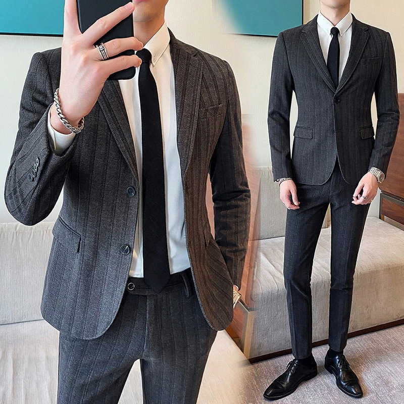 スーツ メンズ 2ピーススーツ おしゃれ スーツセットアップ ビジネススーツ リム ボーダー柄 カジュアルスーツ フォーマルスーツ 洗える 紳士服 面接 通勤