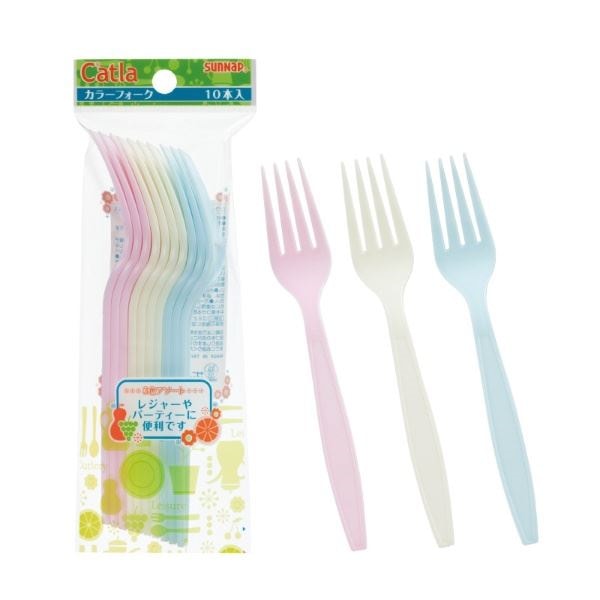 （まとめ） カラーフォーク/使い捨て食器 17cm 10本入 3色アソート プラスチック アウトドア パーティー 100個セット