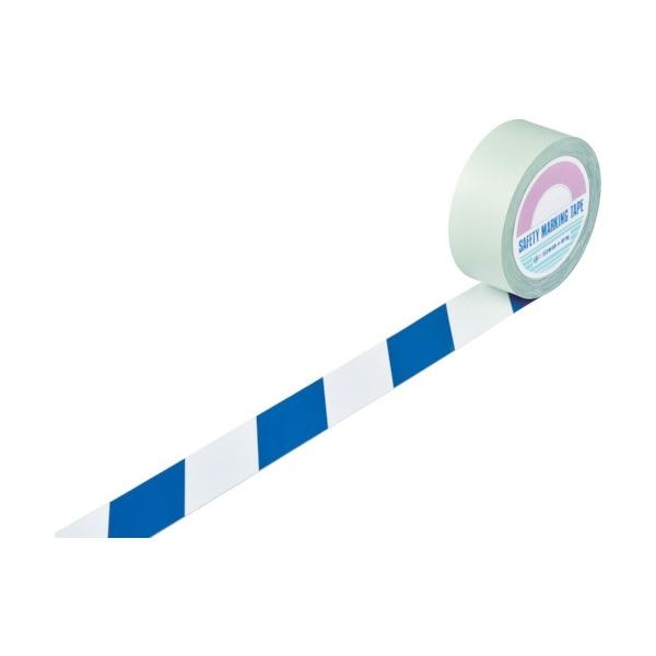 日本緑十字社 ガードテープ（ラインテープ） 白/青（トラ柄） 50mm幅x20m 148085 1巻