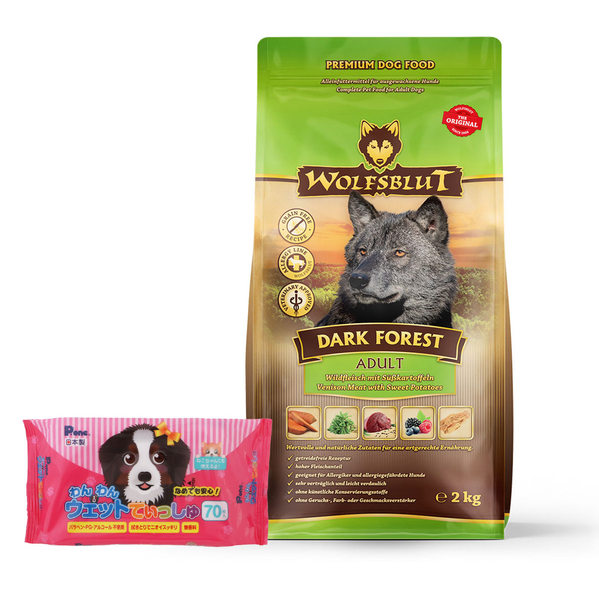 ウルフブラット アダルト ダークフォレスト（シカ肉とスイートポテト）2kg【わんわんウエットてぃっしゅ1個付き】