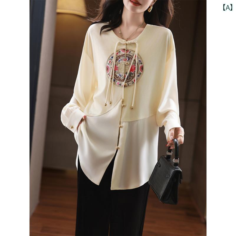 レディース シャツ ワイドシャツ オーバーブラウス チャイナ風 ベルベット 春秋 アウター ノーブル スタイリッシュ ショッピング 通勤 大きいサイズ 女性