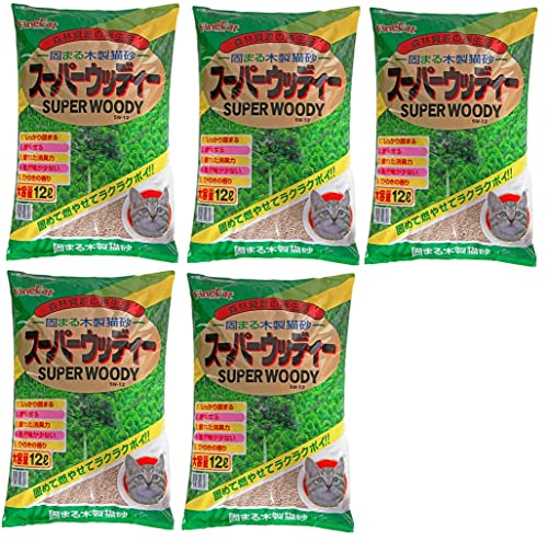 サイズ：12L5個 常陸化工 固まる木製猫砂 スーパーウッディー 12L*5個 (ケース販売) 5,260円