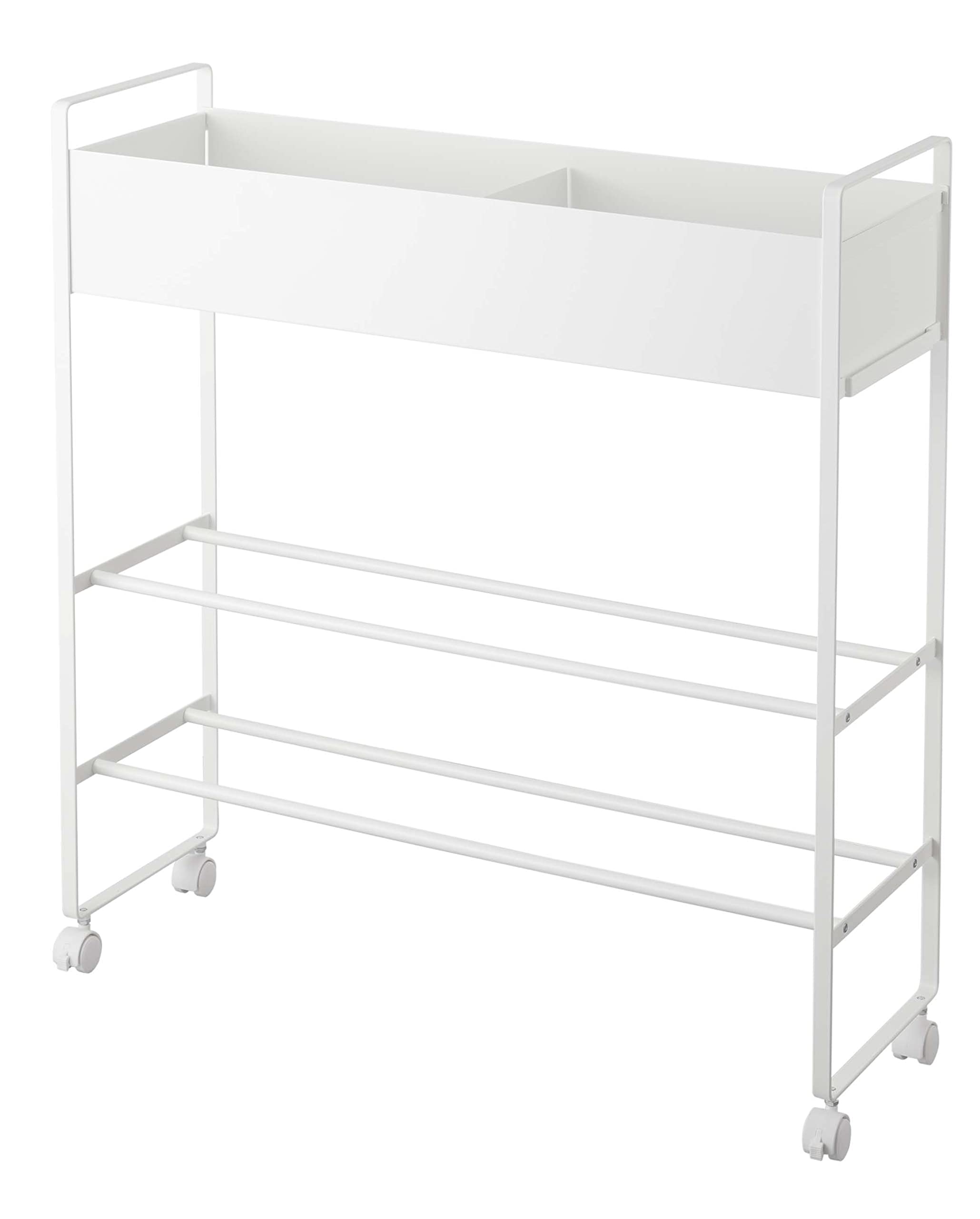 山崎実業(Yamazaki) キャスター付き 玄関収納 ラック ホワイト 約W74.5(キャスター含まず:W70)XD22XH74.5cm タワー 仕切り付き 多機能収納ラック 5278