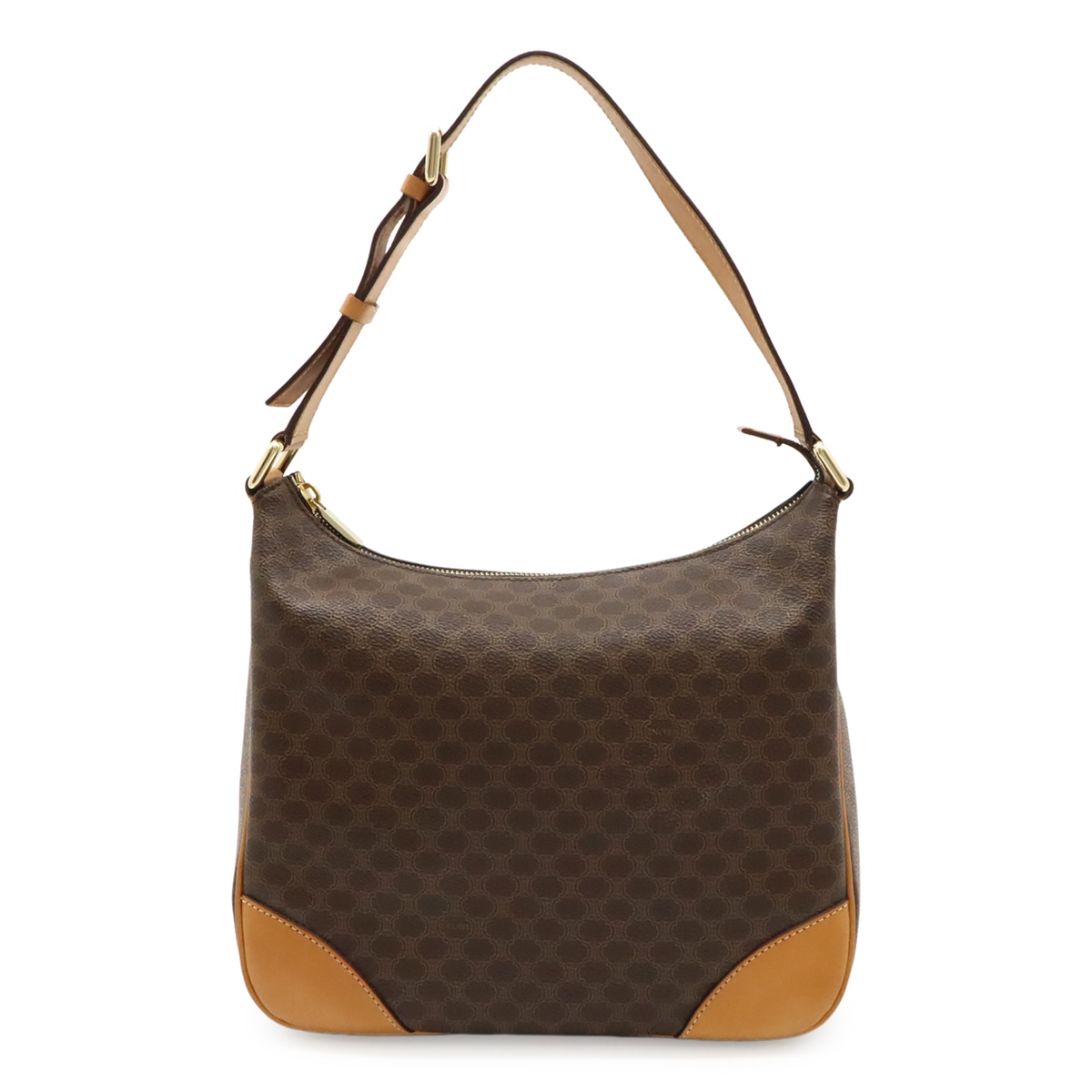 マカダム柄 ショルダーバッグ ワンショルダー セミショルダー 肩掛け PVC レザー ダークブラウン 茶 ブラウ