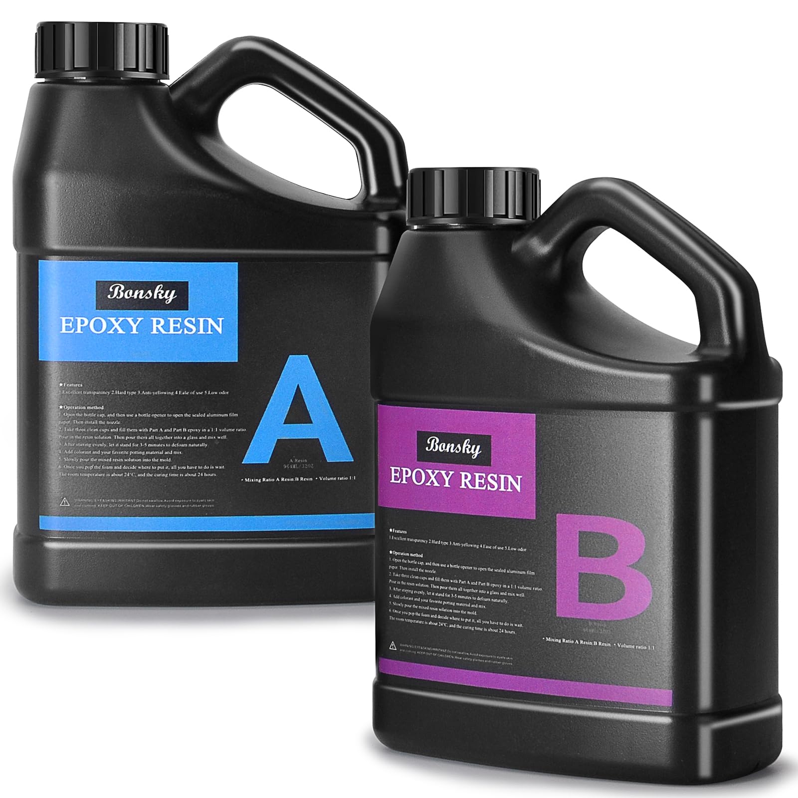 Bonsky エポキシ樹脂2液性 64oz/2.15kg エポキシ樹脂レジン液 大容量 二液性 体積比1:1（A液+B液） 高い透明 高硬度 黄変しにくい 操作簡単 自然硬化 エポキシ樹脂 コーティン