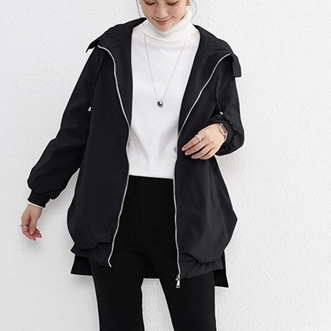 アウター ジャンパー 長袖 フード付き 前開き ファスナー ポケット ミディアム丈 フィッシュテール かわいい 大人可愛い きれいめ シンプル 上品 おしゃれ レトロ ラフ かっこいい カジュアル