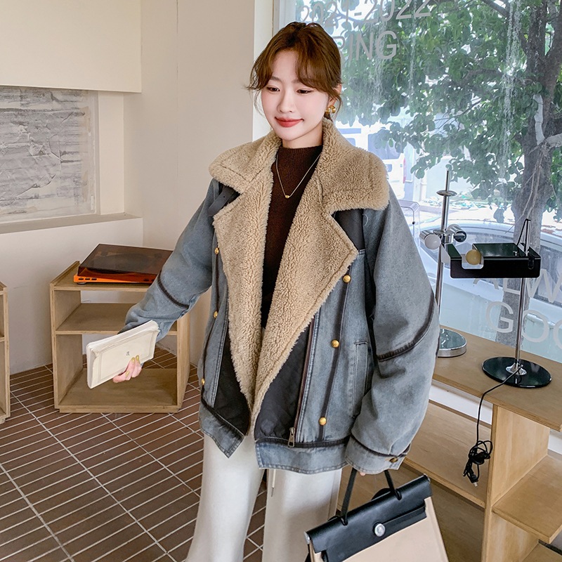 ファッションデニムファースプライシングダウンジャケット2024新しい甘いクールな毛皮1ガチョウダウンライナーパイオーバーコート 8,003円