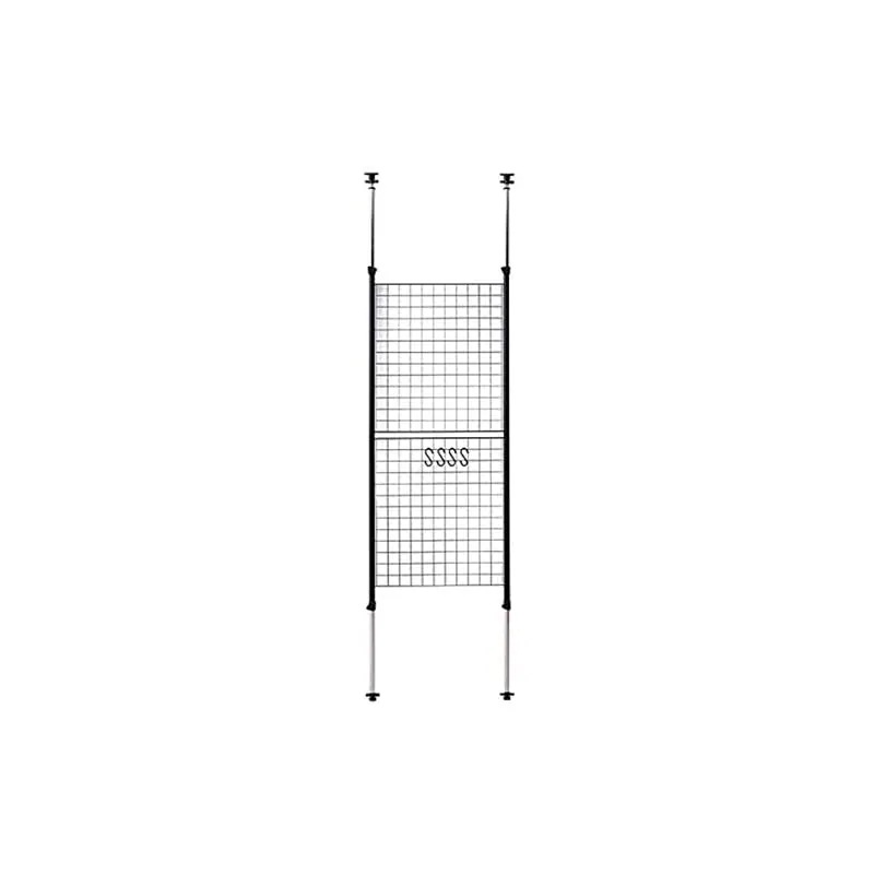 【即納】[山善] 突っ張り パーテーション (ワイヤータイプ) 幅60奥行5高さ166.5-295.5cm (フック4個付き) 壁掛け 収納 壁面収納 天井 間仕切り 組立品 ブラック SP-60